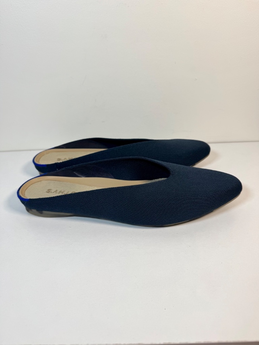 Rothy's The Almond Demi Mule Navy Blue Knit Flat Slip On Shoes | Size 9.5